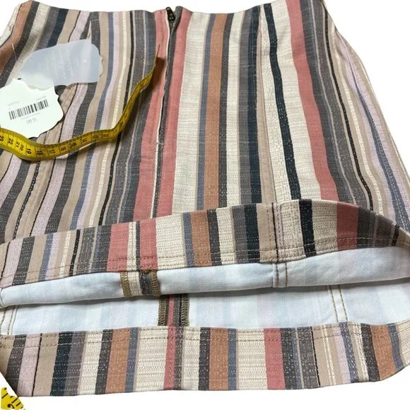 Altard State Denim Mini Skirt Small S Pink Camel Cotton Stripes Rise Mid Stretch - Picture 10 of 12